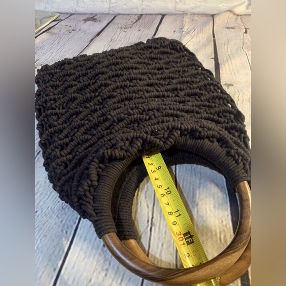 Sigrid Olsen, Black Macrame Tote Bag w/ Bamboo Handles, NWT - Picture 6 of 6
